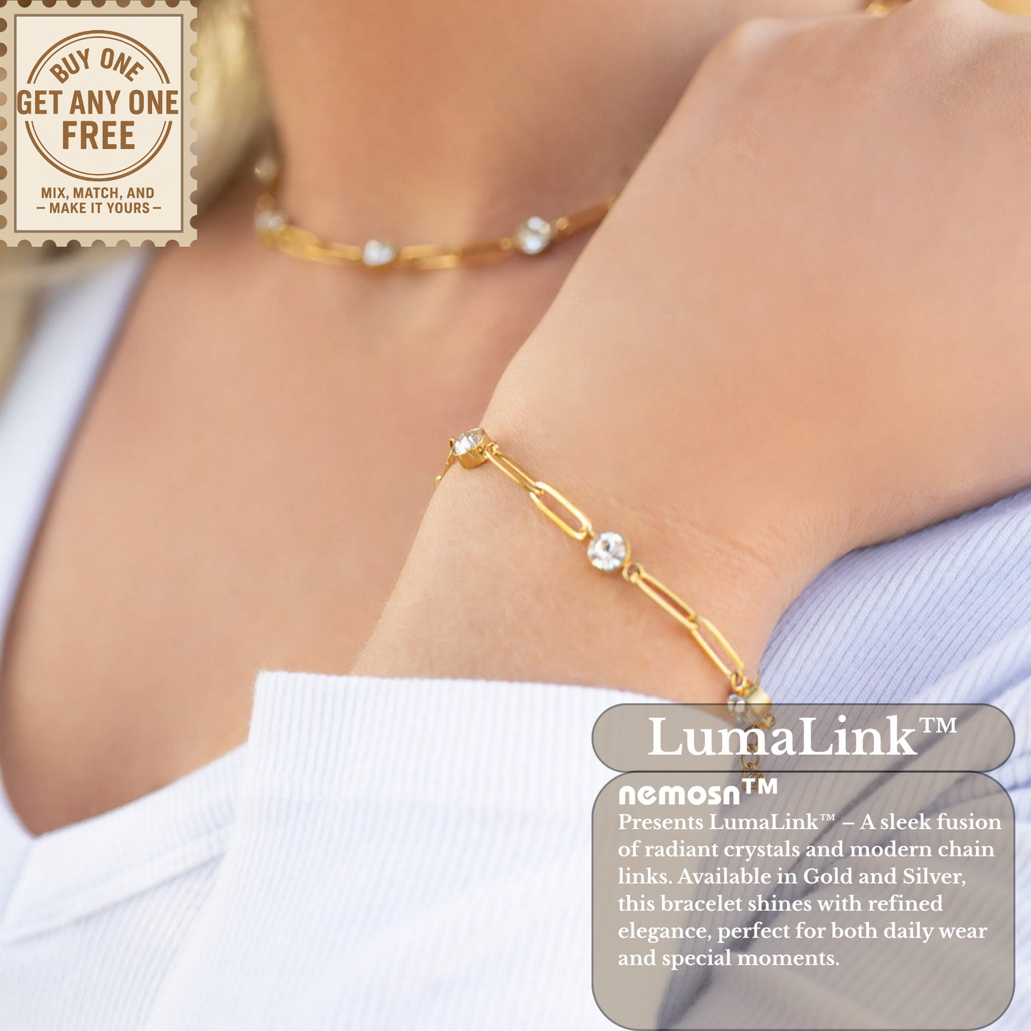 LumaLink™ Crystal Paperclip Chain Bracelet – Adjustable Gold & Silver Bracelet | Minimalist Everyday Jewelry Gift for Her