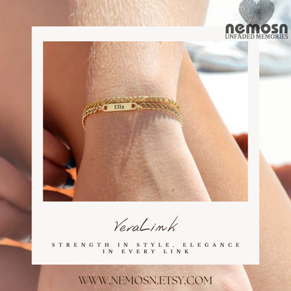 CurbLink™ Engravable Bar Bracelet – Personalized Name or Date Bracelet for Men & Women | Gold & Silver Chain | NEMOSN