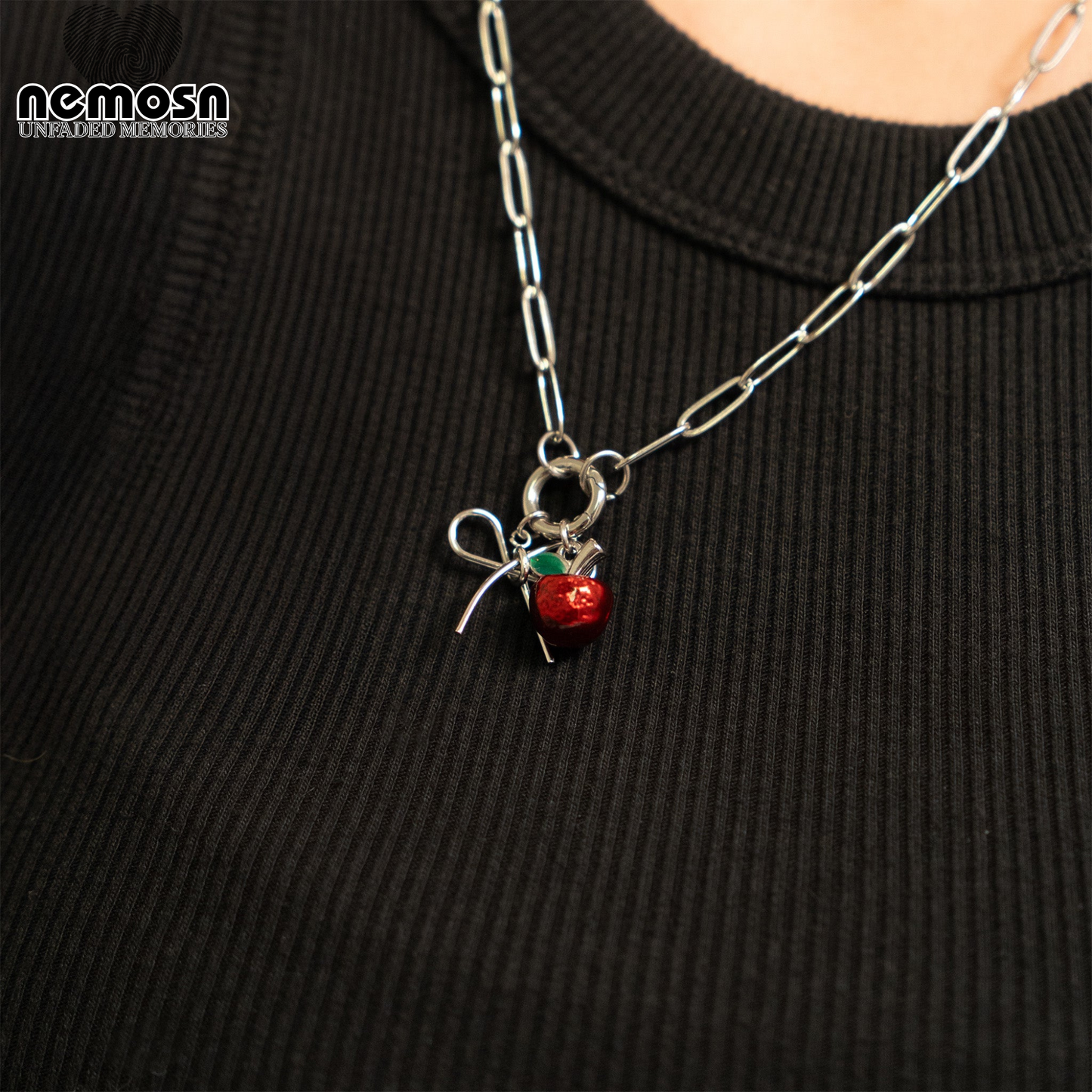 CharmApple™ – Red Enamel Apple Pendant in Gold & Silver | Cute Fruit Charm Necklace by Nemosn
