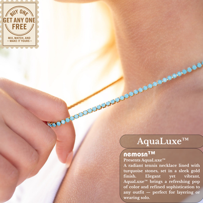 AquaLuxe™ Gold Turquoise Crystal Tennis Necklace | Elegant Gold Necklace for Women