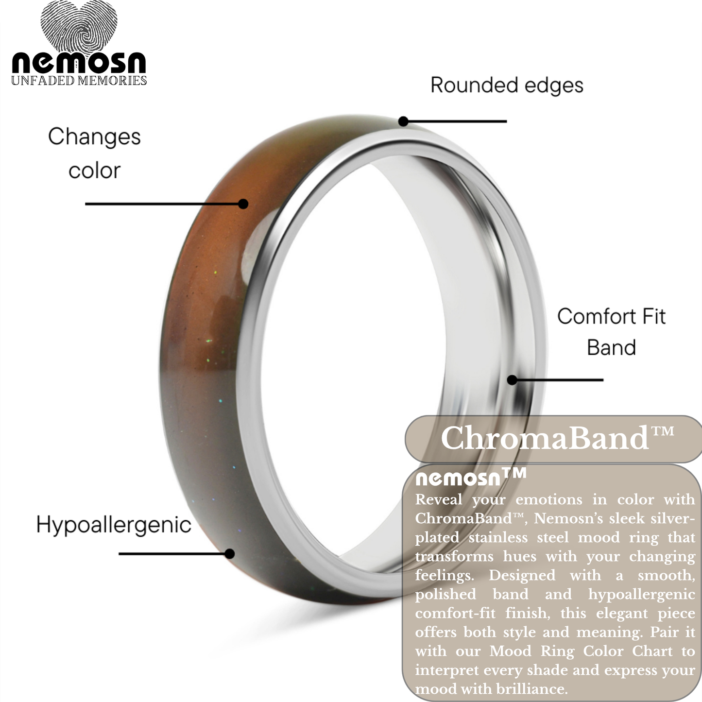 ChromaBand™ Silver Mood Ring – Color Changing Stainless Steel Emotion Ring