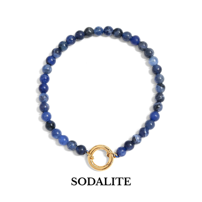 Veralink™ Gemstone Beaded Bracelet with Gold Link Accent | Natural Stone Bracelet in Picture Jasper, Amazonite, Howlite, Turquoise & Sodalite