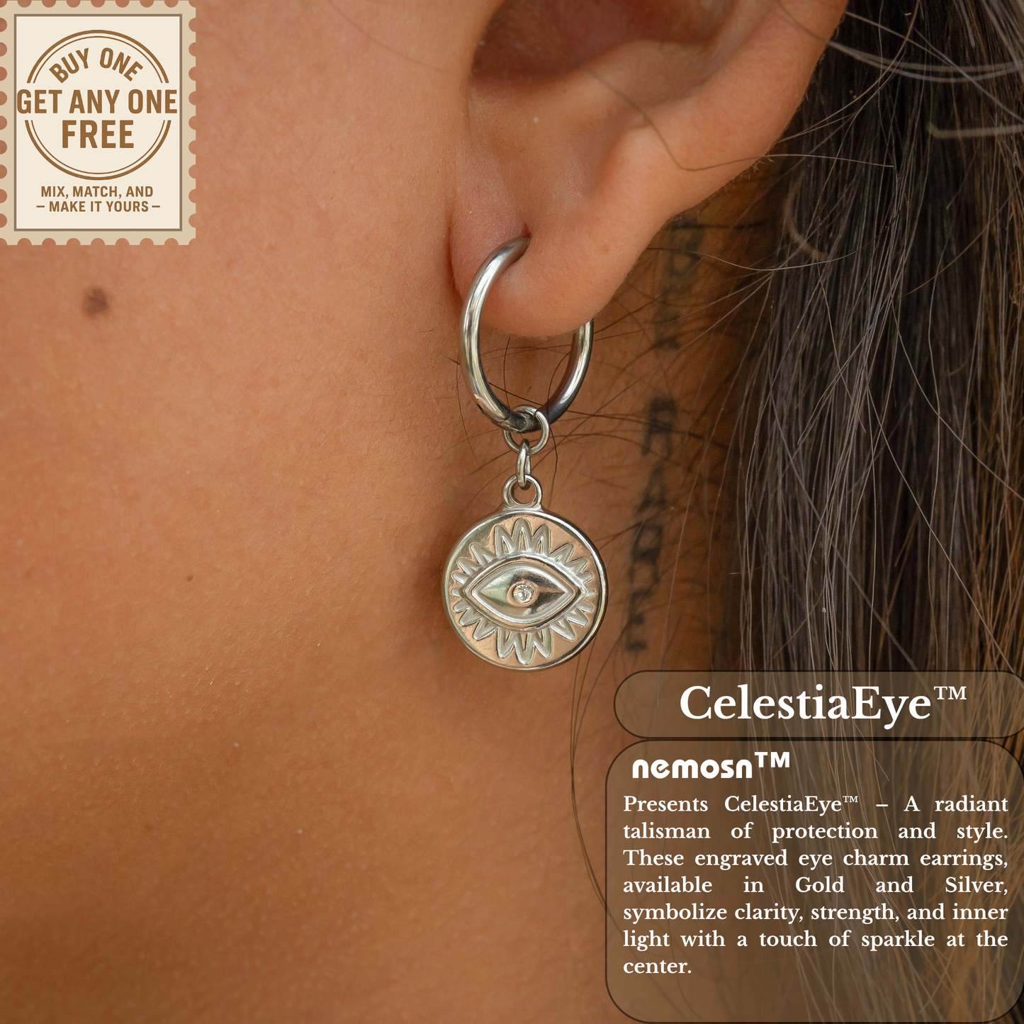 CelestiaEye™ Evil Eye Drop Earrings – 18K Gold & Silver Protection Charm Hoops with Crystal Center