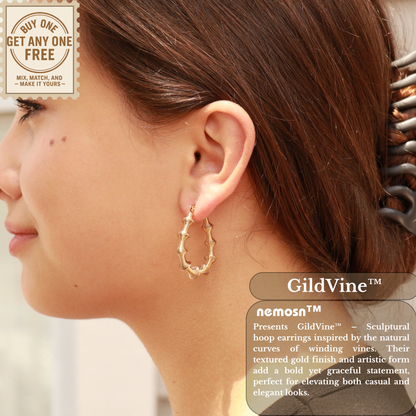 GildVine™ Bamboo-Inspired Textured Hoop Earrings – Bold Statement Design (Gold Finish)