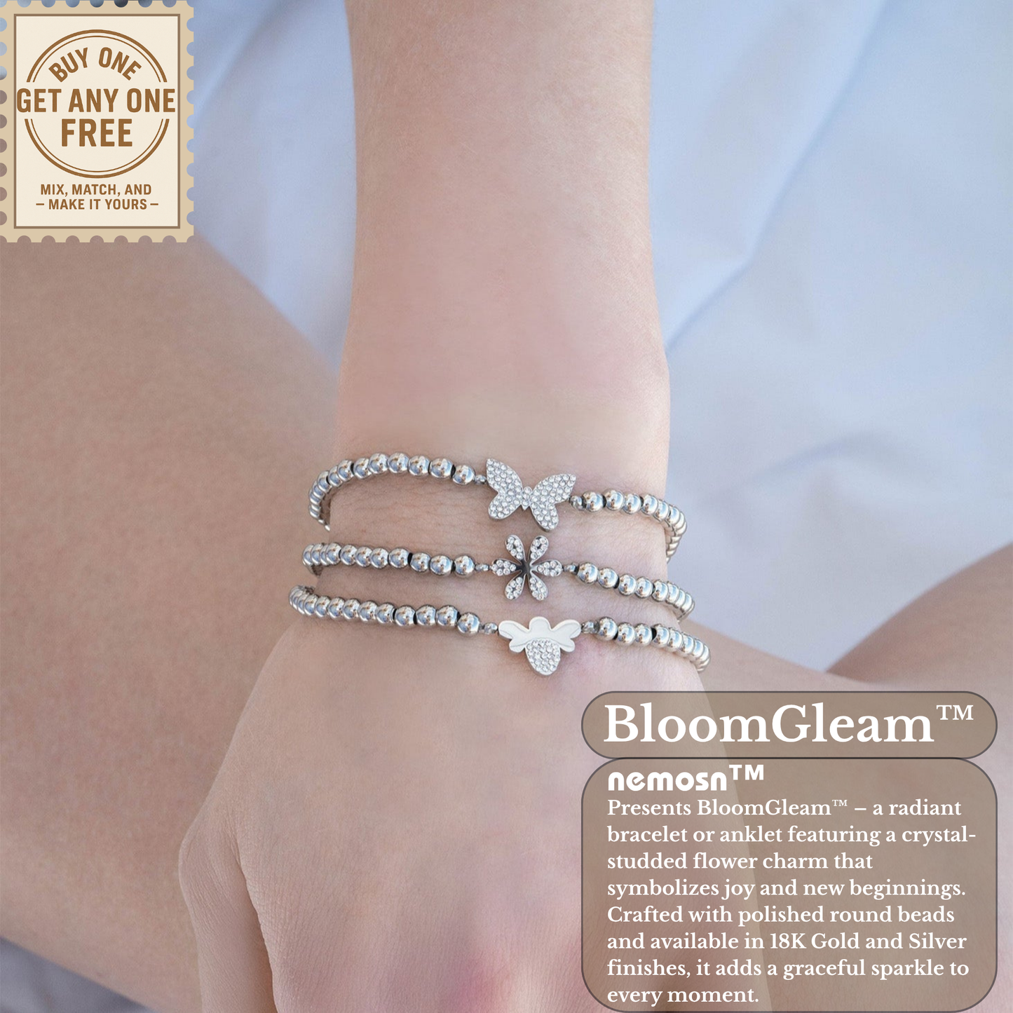 BloomGleam™ Sparkling Flower Beaded Bracelet – Gold & Silver Dainty Bracelet | Everyday Wear Jewelry Gift for Her