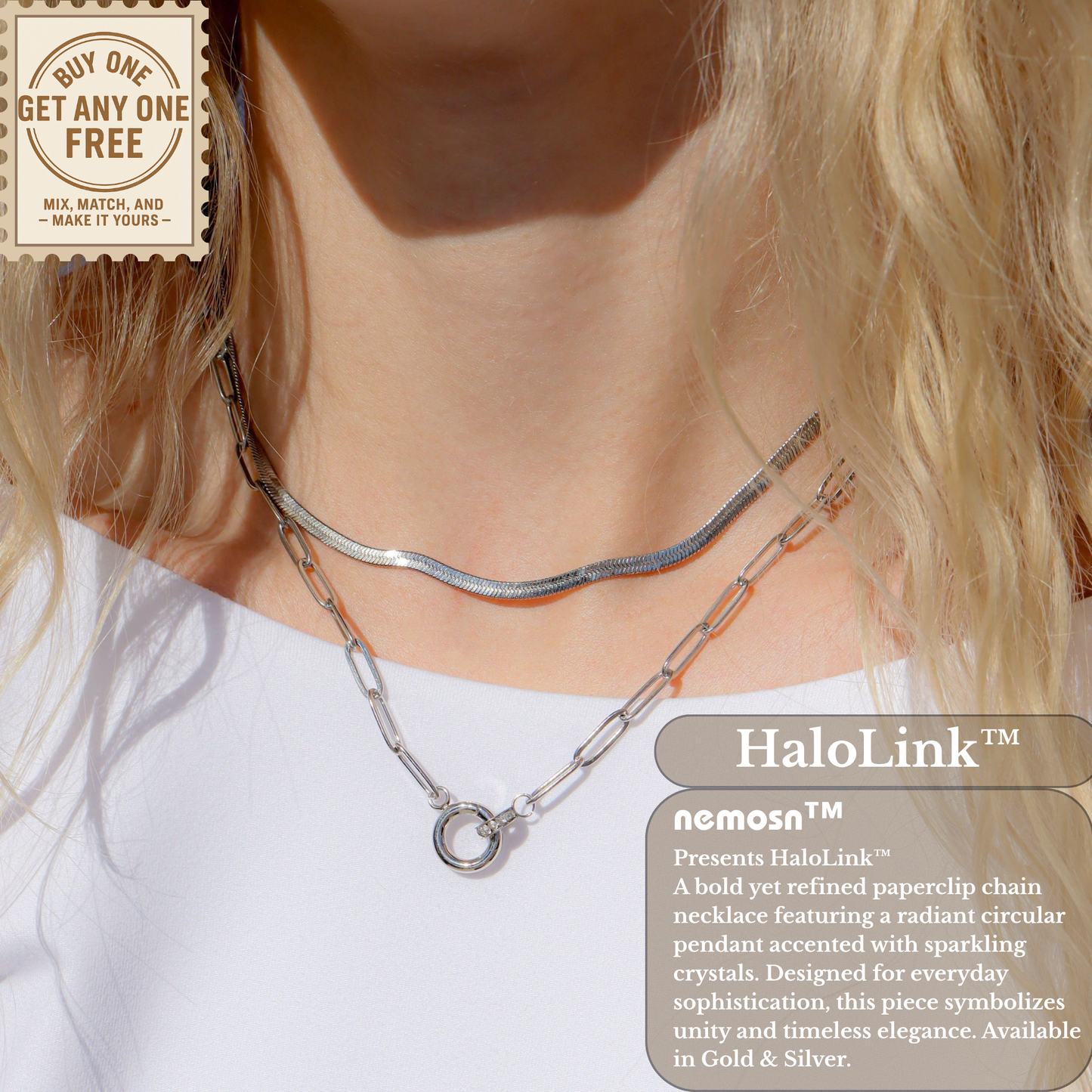 HaloLink™ Modern Paperclip Chain Necklace with Statement Ring – Minimal Bold Style (Gold & Silver Options)