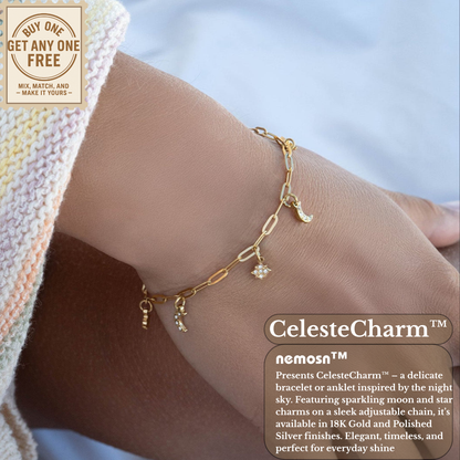 CelesteCharm™ 18K Gold & Silver Moon and Star Paperclip Chain Bracelet – Dainty Adjustable Celestial Jewelry for Women