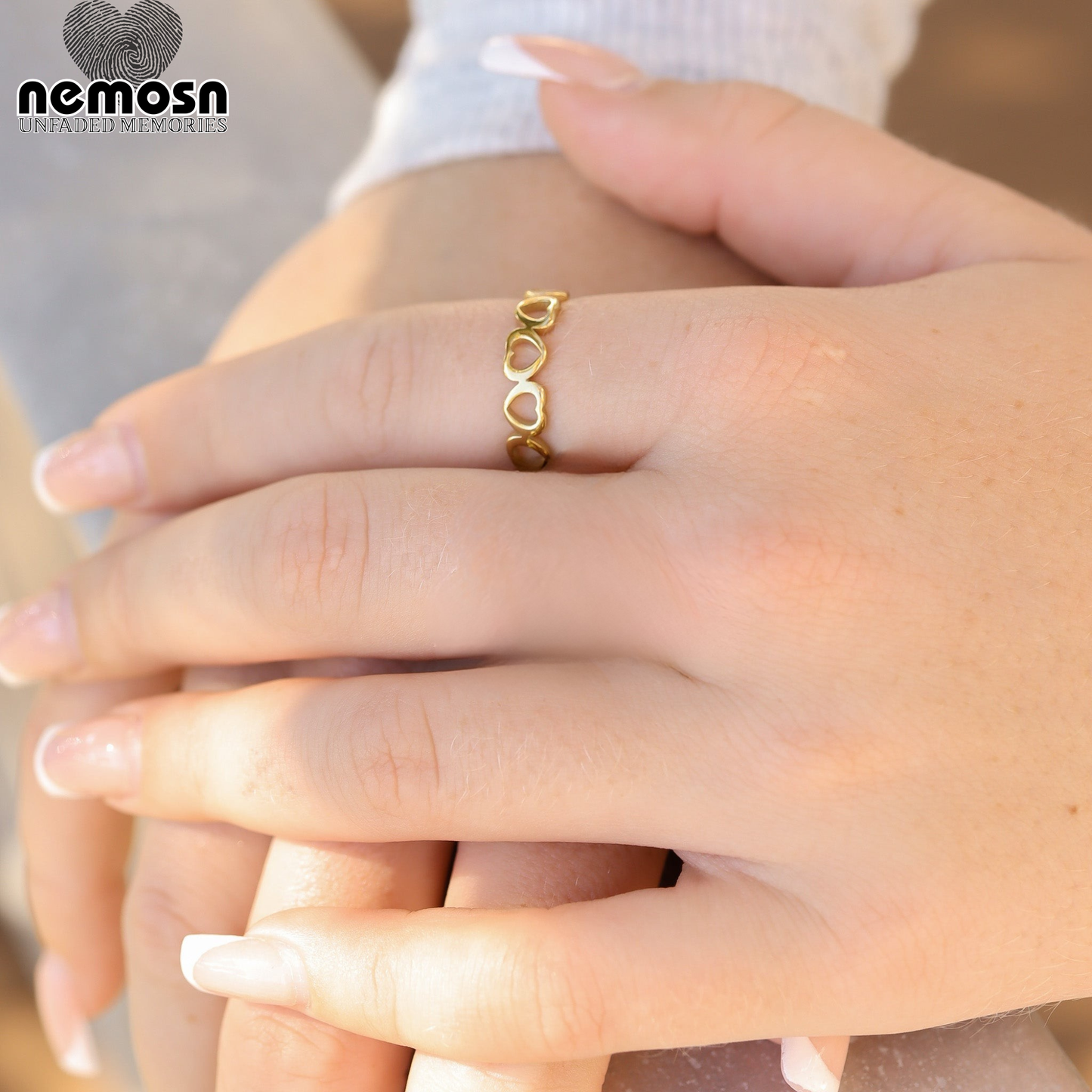 AmoraLink™ – Open Heart Band Ring in Silver, Gold & Rose Gold | Romantic Stackable Ring by Nemosn