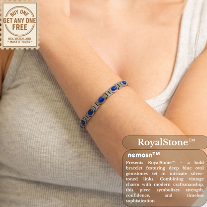 RoyalStone™ Vintage Blue Gemstone Bracelet – Bold Silver Link Design | Nemosn™ Strength & Sophistication Collection