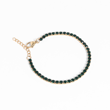 PrismAura™ Birthstone Tennis Bracelet | 12-Month Gemstone Bracelet in Gold – Garnet, Amethyst, Aquamarine, Diamond, Emerald, Ruby, Peridot, Sapphire, Tourmaline, Topaz & Blue Zircon