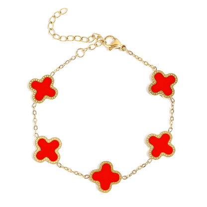 CloverGlow™ 18K Gold Clover Bracelet – Adjustable Lucky Charm Enamel Flower Jewelry for Women