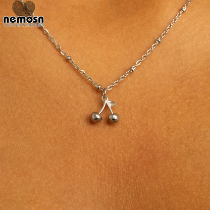 CherryGleam™ Pendant – 18K Gold & Silver Stainless Steel Double Cherry Charm | Playful, Minimalist & Symbolic Jewelry by Nemosn