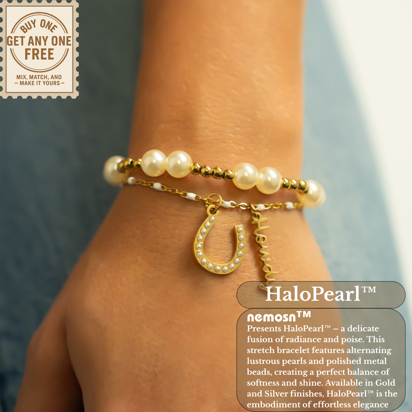 HaloPearl™ Elegant Pearl & Metal Bead Bracelet – Minimalist Luxury Jewelry (Gold & Silver Options)