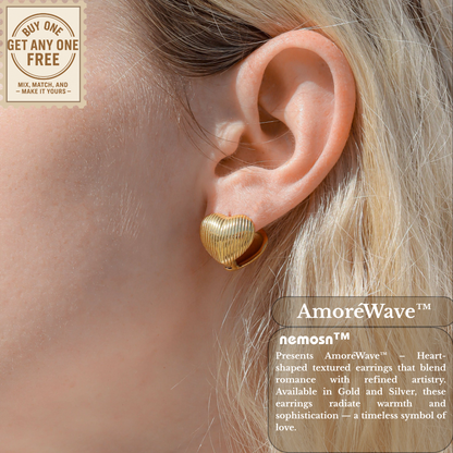 AmoréWave™ Textured Heart Hoop Earrings – 18K Gold & Silver Plated Romantic Jewelry for Women | Nemosn™ Elegant Gift for Every Moment