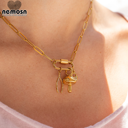 WishGleam™ Pendant – 18K Gold & Silver Stainless Steel Wishbone Charm with CZ Stones | Luck, Hope & Positivity Jewelry by Nemosn