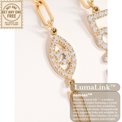 LumaLink™ 18K Gold & Silver Evil Eye Paperclip Chain Bracelet – Dainty Adjustable Protection Jewelry for Women