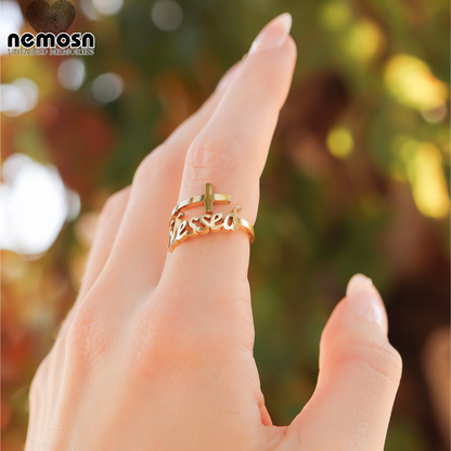 FaithLume™ — Blessed Cross Ring in Polished Gold & Silver