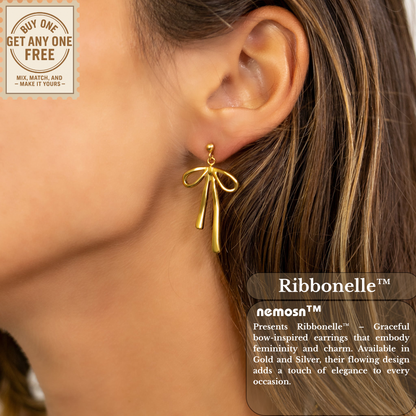 Ribbonelle™ Bow Drop Earrings – 18K Gold & Silver Plated Elegant Statement Jewelry for Women | Nemosn™ Graceful Modern Collection