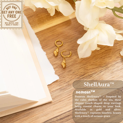 ShellAura™ Coastal Charm Hoop Earrings – 18K Gold & Silver Plated Seashell Dangle Jewelry | Nemosn™ Ocean-Inspired Collection