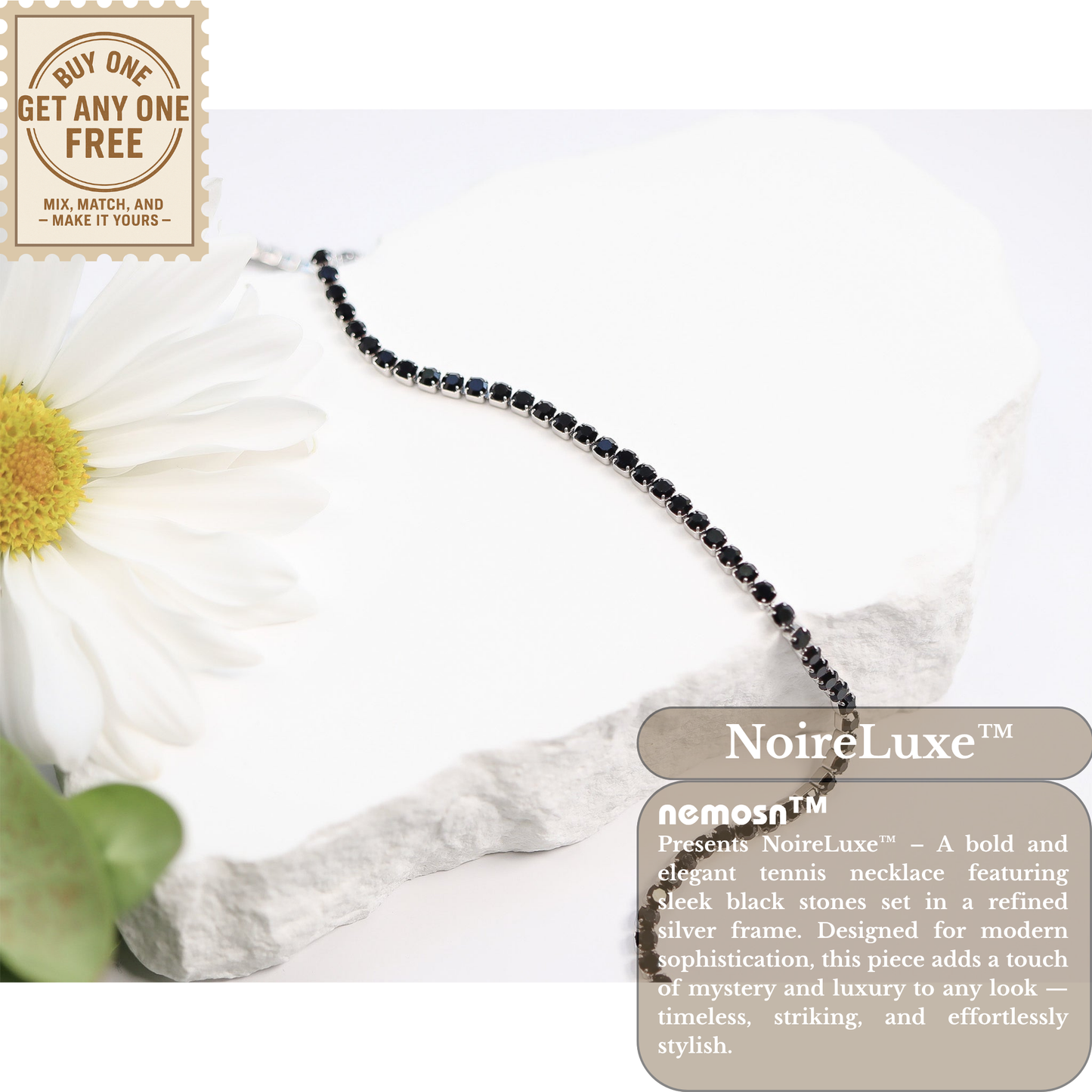 NoireLuxe™ Black Crystal Tennis Necklace | Stainless Steel Luxury Necklace for Men & Women