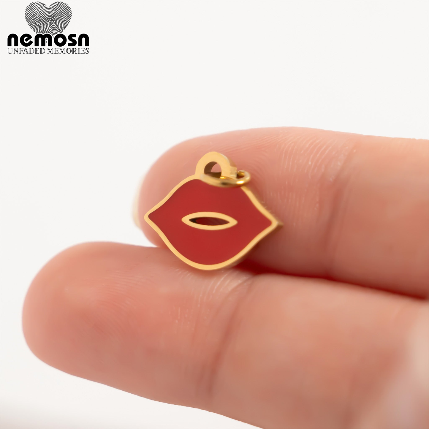 LushKiss™ – Red Enamel Lips Charm Pendant in Gold & Silver