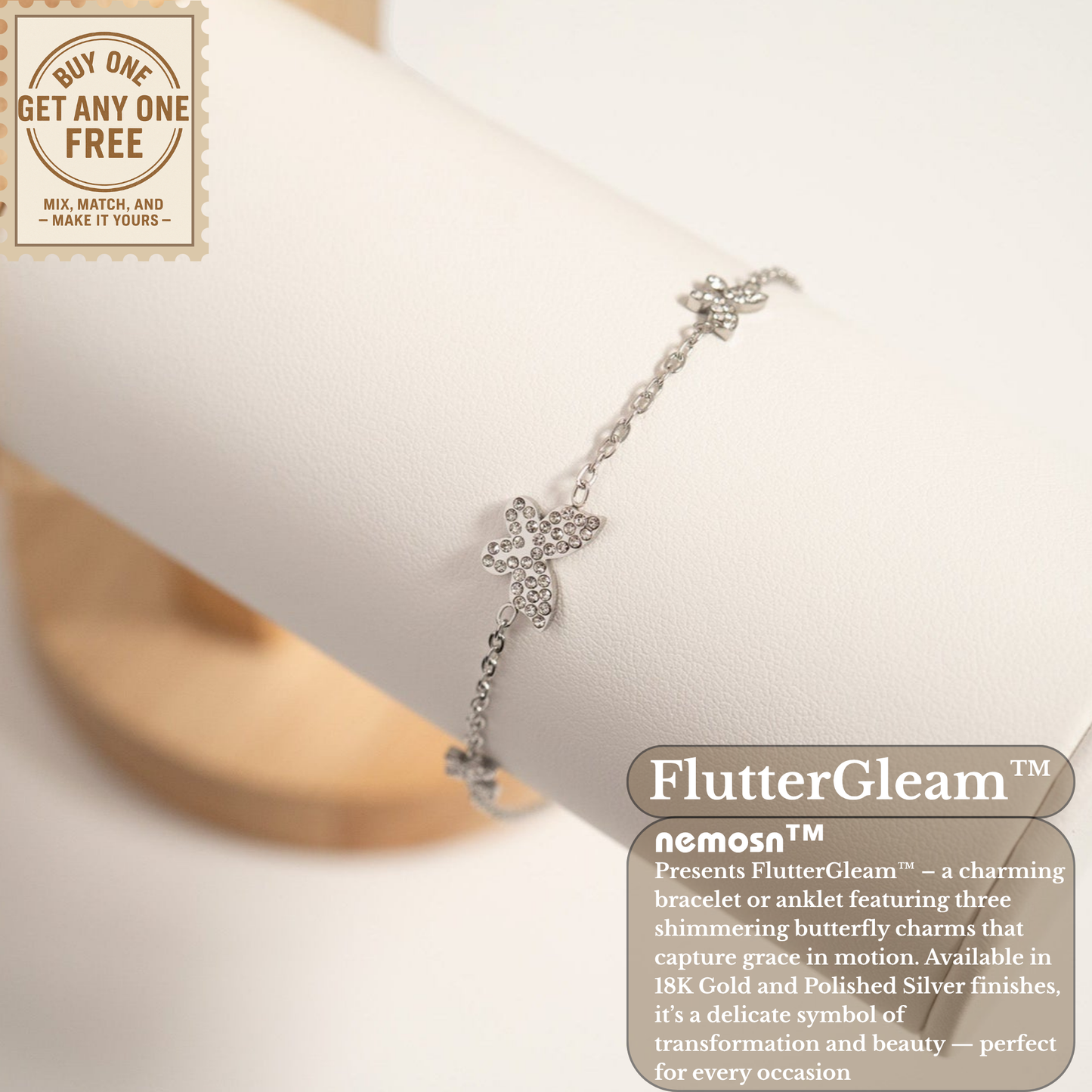 FlutterGleam™ Triple Butterfly Chain Bracelet – Adjustable Gold & Silver Dainty Bracelet | Feminine Everyday Jewelry Gift for Her