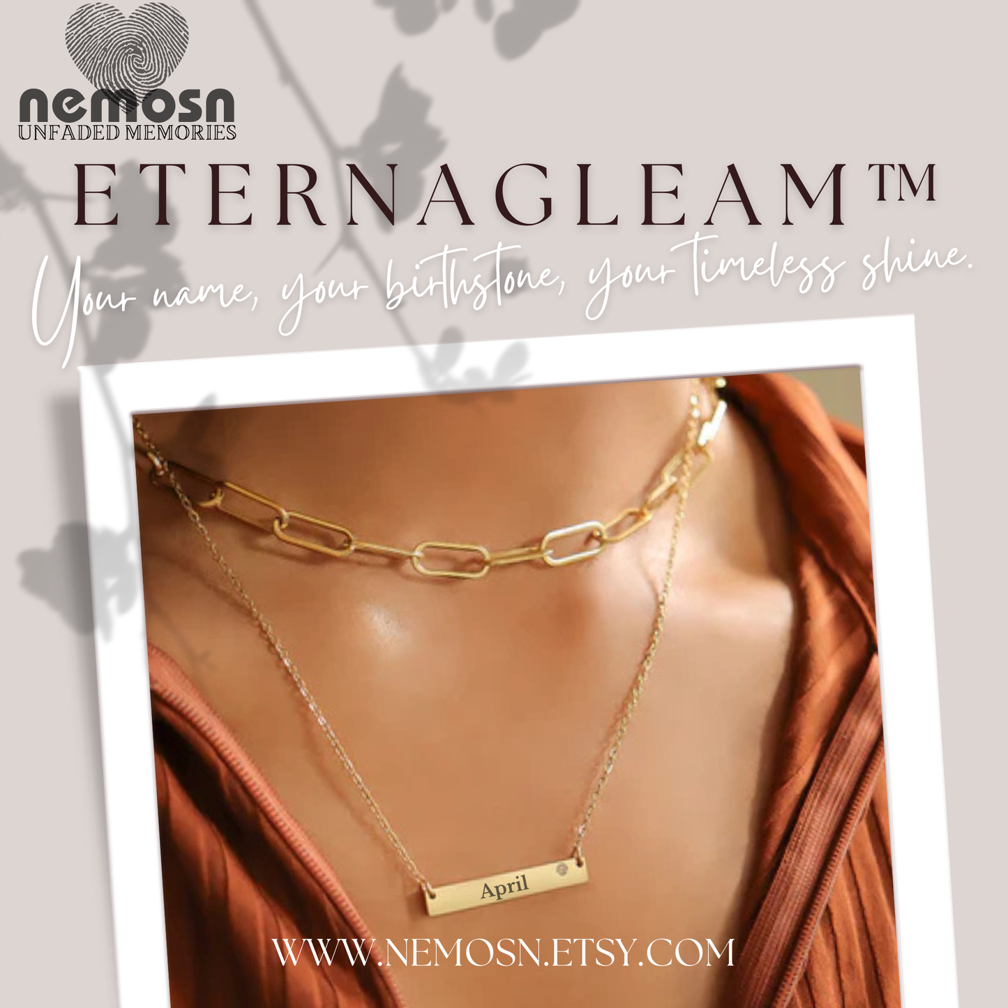 BirthGlow™ Gold Birthstone Engravable  Necklace – Personalized Name or Date Bar Bracelet with Monthly Gemstone | Custom Jewelry by NEMOSN