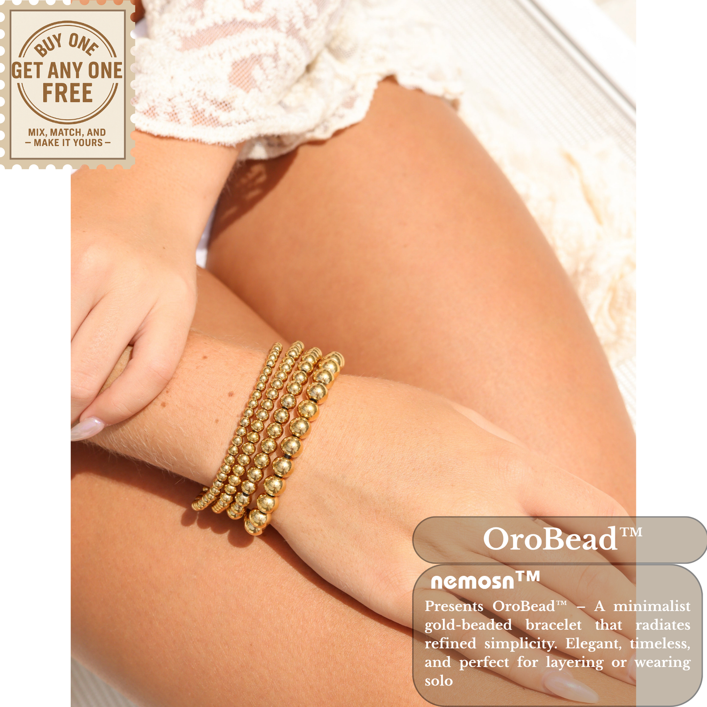 OroBead™ 18K Gold Beaded Bracelet – Available in 4mm, 5mm, 6mm & 8mm | Nemosn™ Minimal Luxe Jewelry