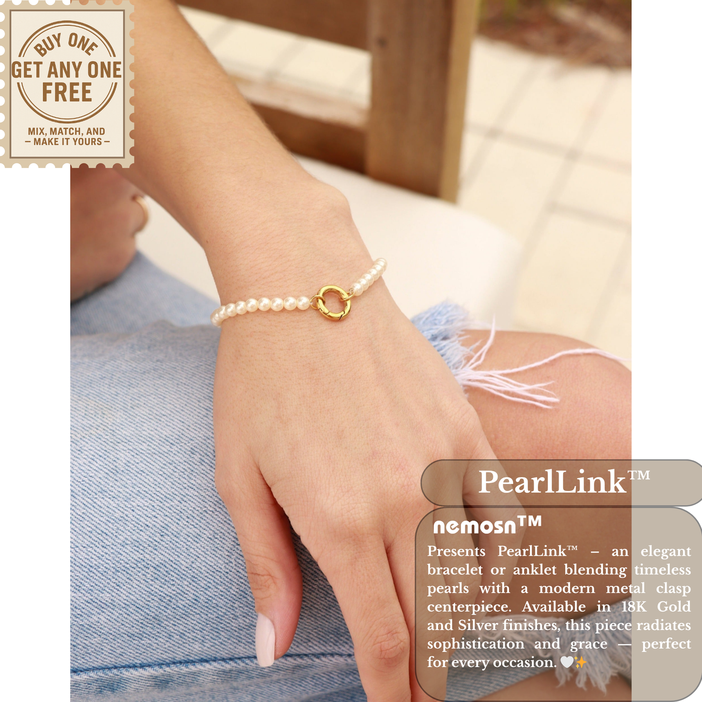 PearlLink™ Classic Pearl Beaded Bracelet with Modern Clasp – Available in Gold & Silver | Nemosn™ Timeless Elegance Collection