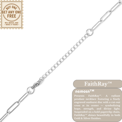 FaithRay™ Sunburst Cross Pendant Necklace | Spiritual Paperclip Chain Jewelry in Gold & Silver