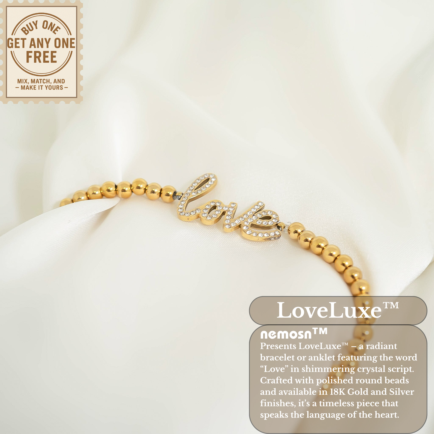 LoveLuxe™ 18K Gold & Silver Beaded “LOVE” Bracelet