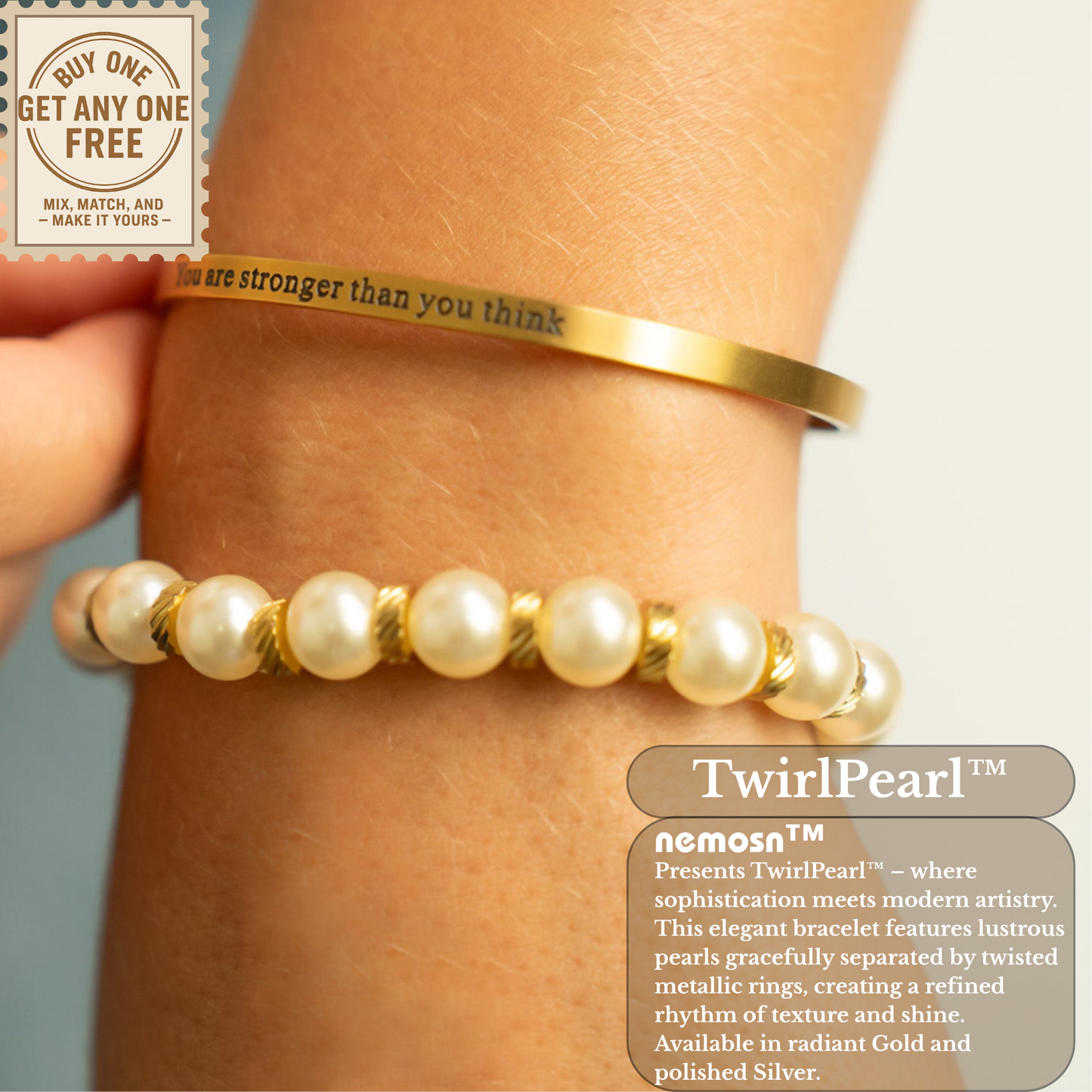 TwirlPearl™ Elegant Twisted Spacer Pearl Bracelet – Classic White Pearls, Tarnish-Free, Adjustable Fit