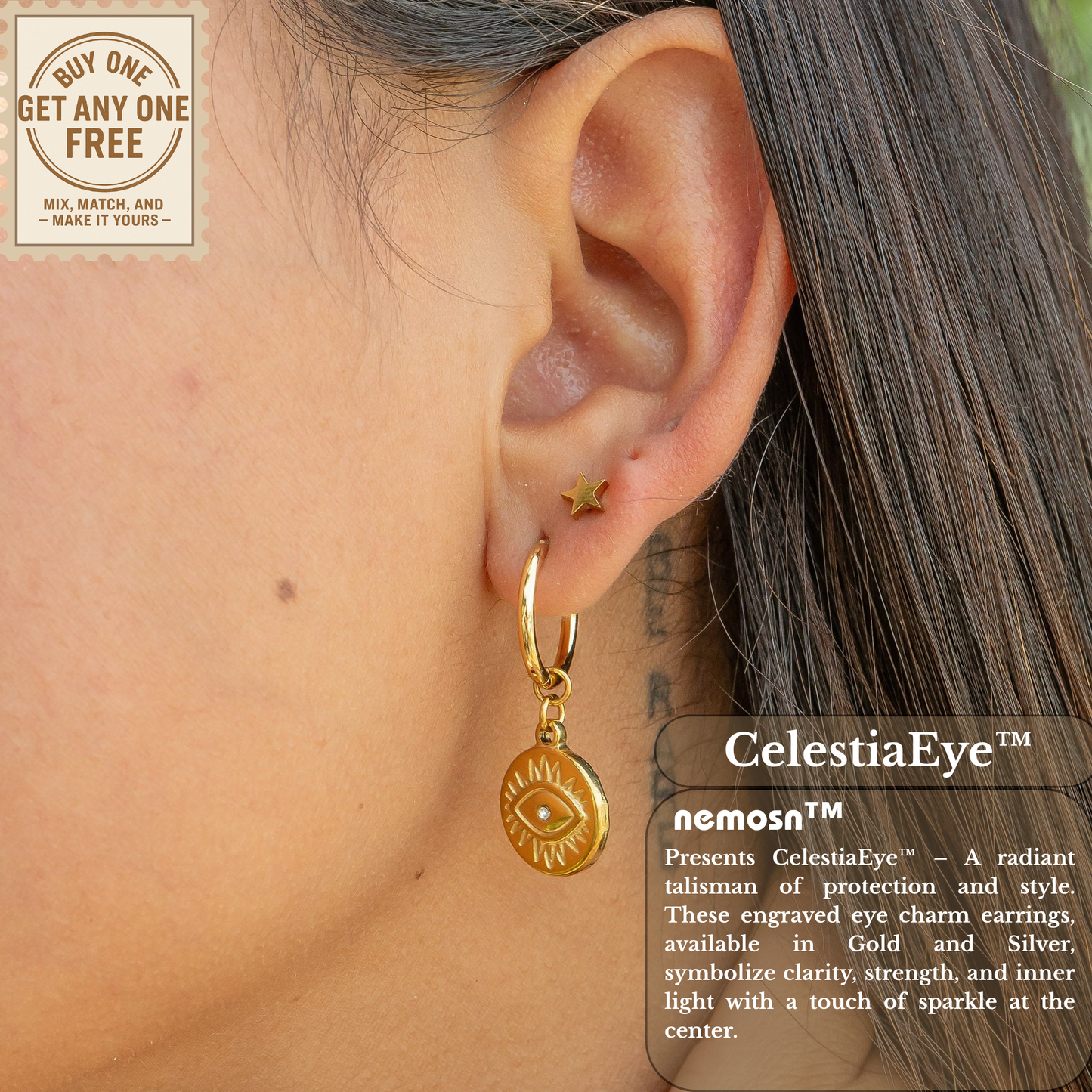 CelestiaEye™ Evil Eye Drop Earrings – 18K Gold & Silver Protection Charm Hoops with Crystal Center