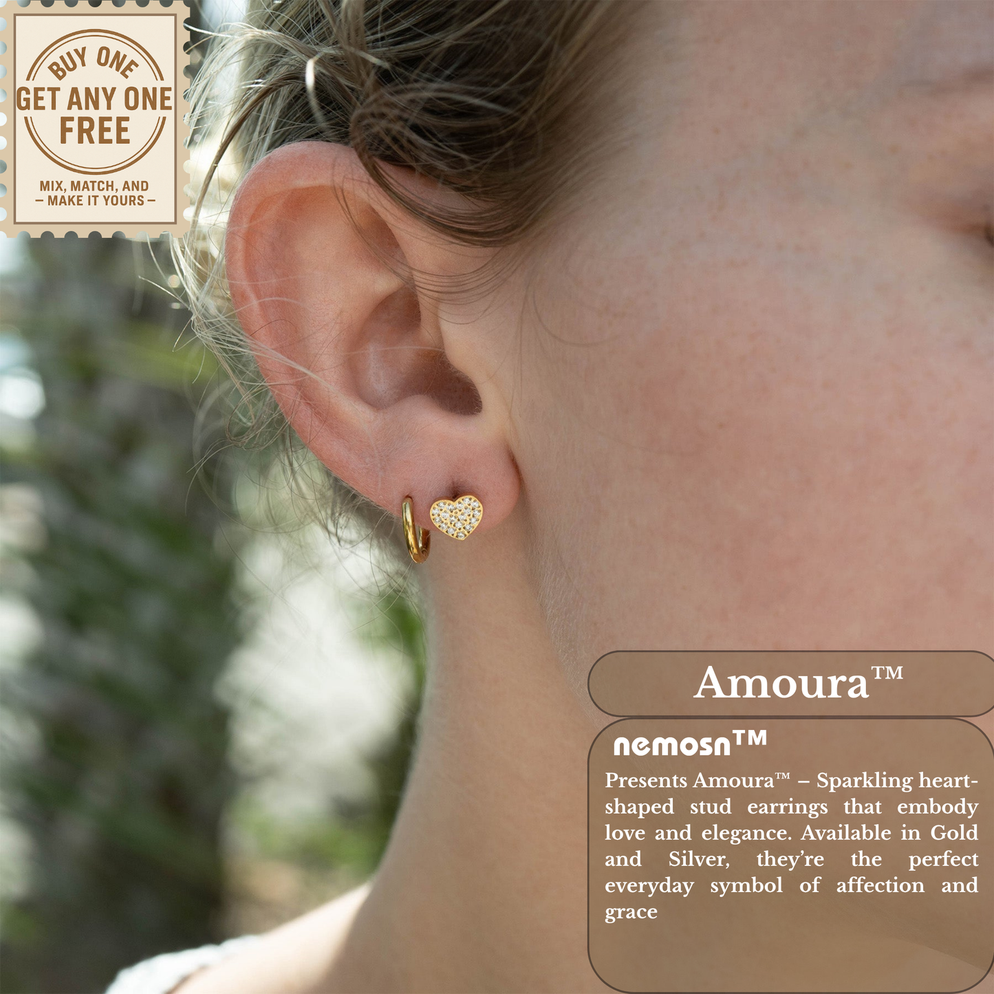 Amoura™ Crystal Heart Stud Earrings – 18K Gold & Silver Plated Romantic Jewelry for Women | Nemosn™ Dainty Love-Inspired Collection