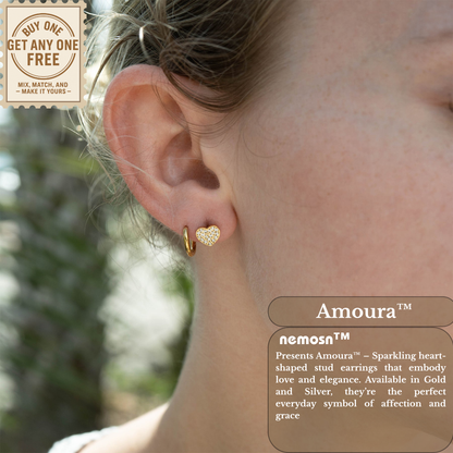 Amoura™ Crystal Heart Stud Earrings – 18K Gold & Silver Plated Romantic Jewelry for Women | Nemosn™ Dainty Love-Inspired Collection