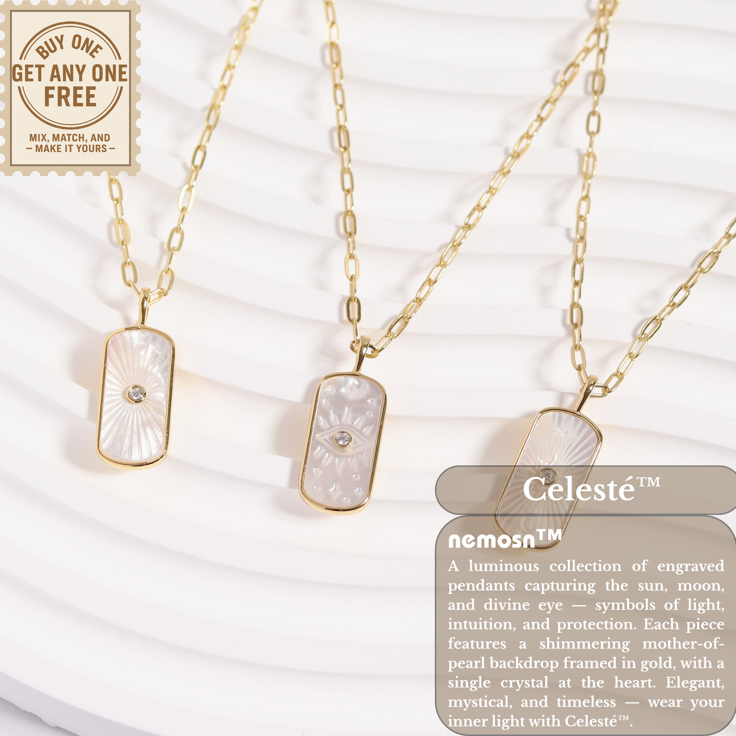 NovaCharm™ Celestial Pendant Necklace – Star & Moon, Sunburst, and Evil Eye Designs in 18K Gold | Nemosn™ Radiance Collection