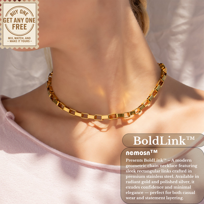 BoldLink™ Geometric Square Link Necklace | Modern Statement Chain in Gold & Silver | Layering Jewelry