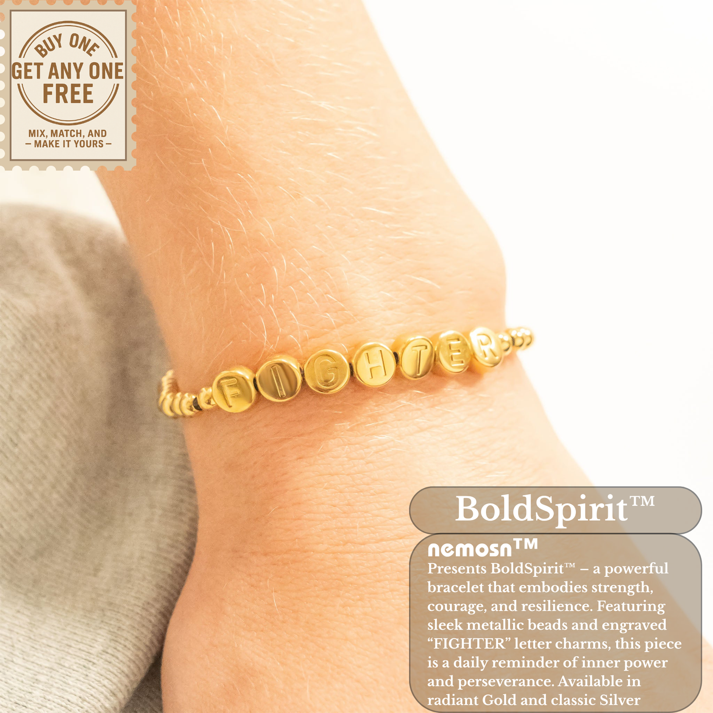BoldSpirit™ Inspirational Letter Bead Bracelet – Strength, Courage & Confidence (Gold & Silver Options)