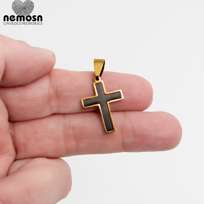 NoirFaith™ – Black Enamel Cross Pendant in Gold & Silver | Modern Minimal Faith Necklace by Nemosn