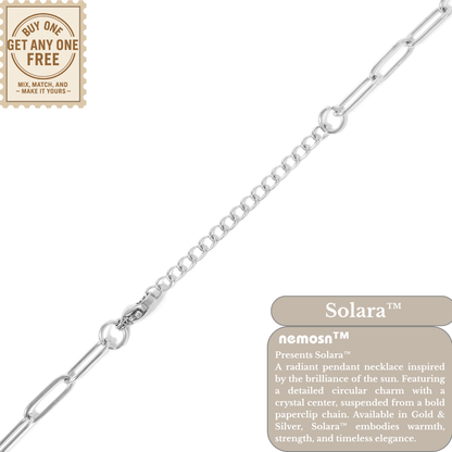 Solara™ Radiant Sun Pendant Necklace | Crystal Sunburst Charm on Paperclip Chain | Gold & Silver