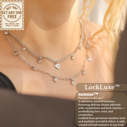 LockLuxe™ Layered Heart & Padlock Charm Necklace – Modern Romantic Style (Gold & Silver Options)