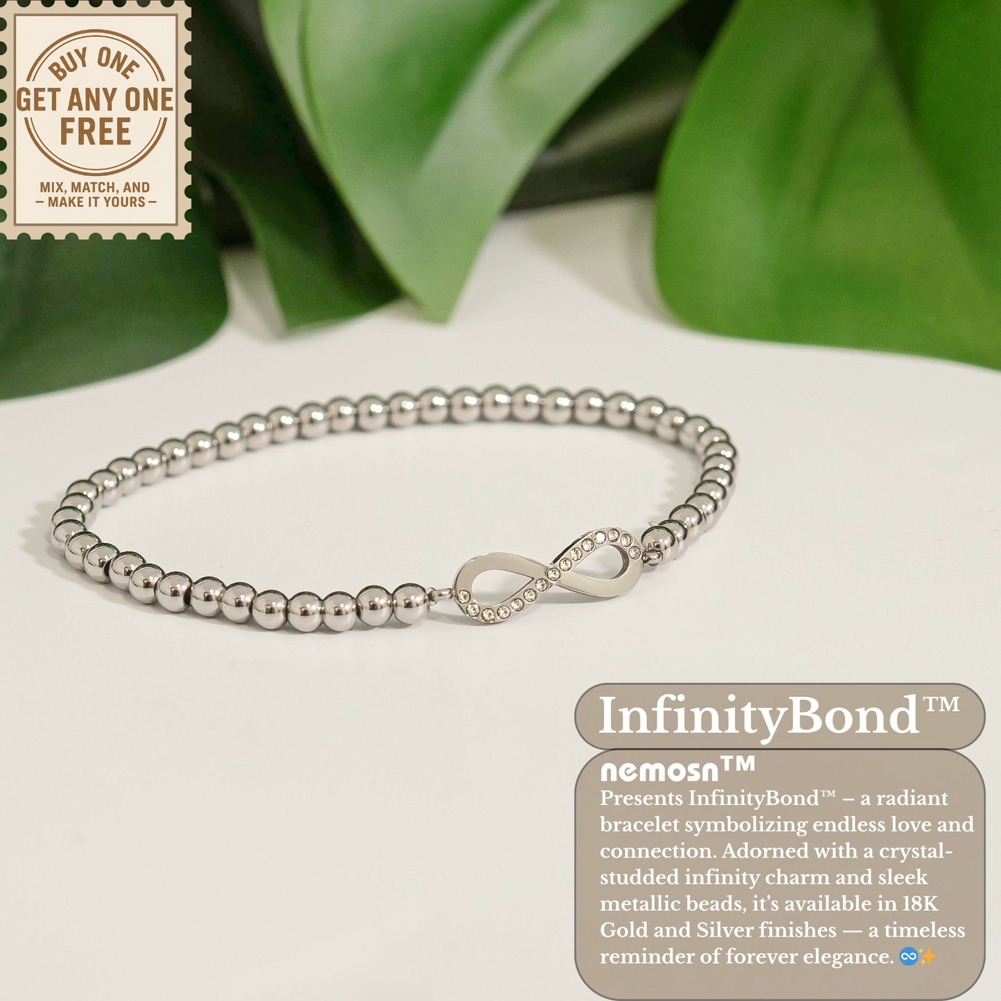 InfinityBond™ Beaded Infinity Bracelet – Adjustable Stainless Steel Bracelet in Gold & Silver | Everyday Wear Jewelry Gift for Her