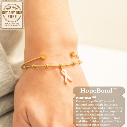 HopeBond™ Heart & Awareness Ribbon Open Cuff Bracelet – Strength, Support & Love (Gold & Silver Options)