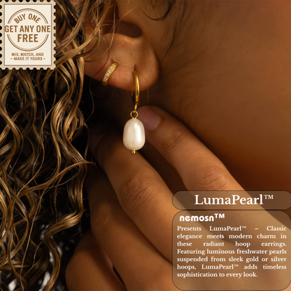 LumaPearl™ Classic Drop Pearl Hoop Earrings – 18K Gold & Silver Plated Minimalist Elegance | Nemosn™ Timeless Collection