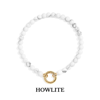 Veralink™ Gemstone Beaded Bracelet with Gold Link Accent | Natural Stone Bracelet in Picture Jasper, Amazonite, Howlite, Turquoise & Sodalite