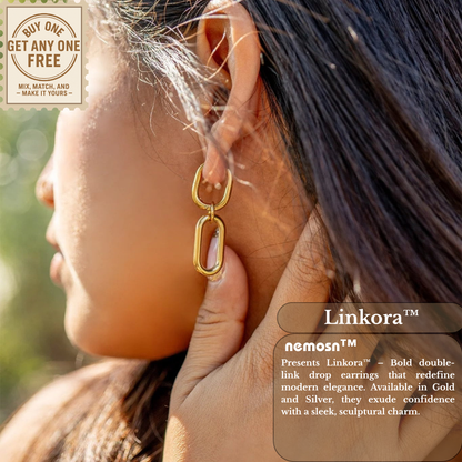Linkora™ Bold Double-Link Drop Earrings – 18K Gold, Silver & Dual-Tone Statement Hoops
