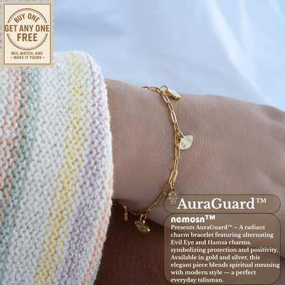 AuraGuard™ 18K Gold & Silver Evil Eye and Hamsa Hand Paperclip Chain Bracelet – Adjustable Protection Jewelry for Women
