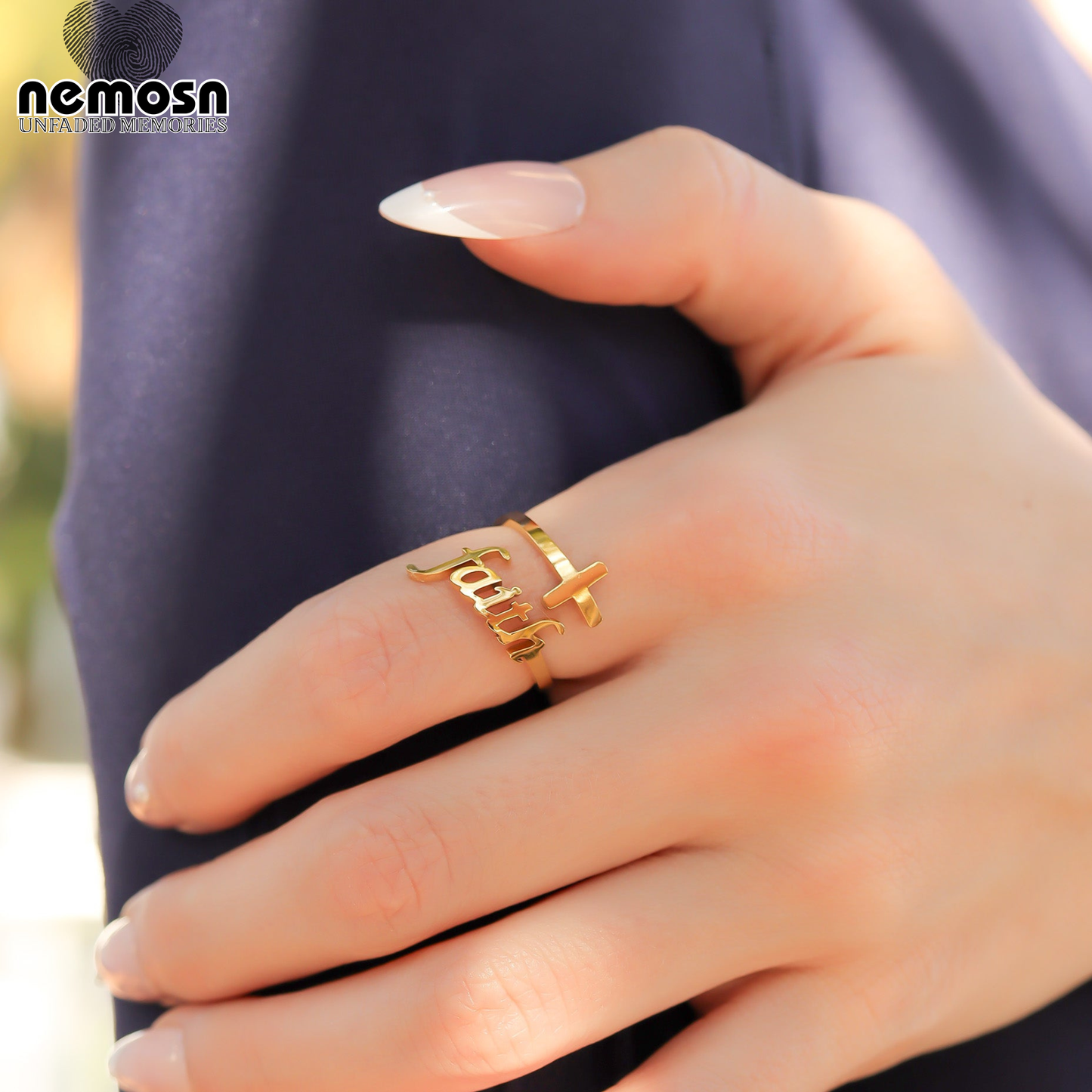 FaithBond™ — Inspirational Cross & Faith Ring in Polished Gold & Silver