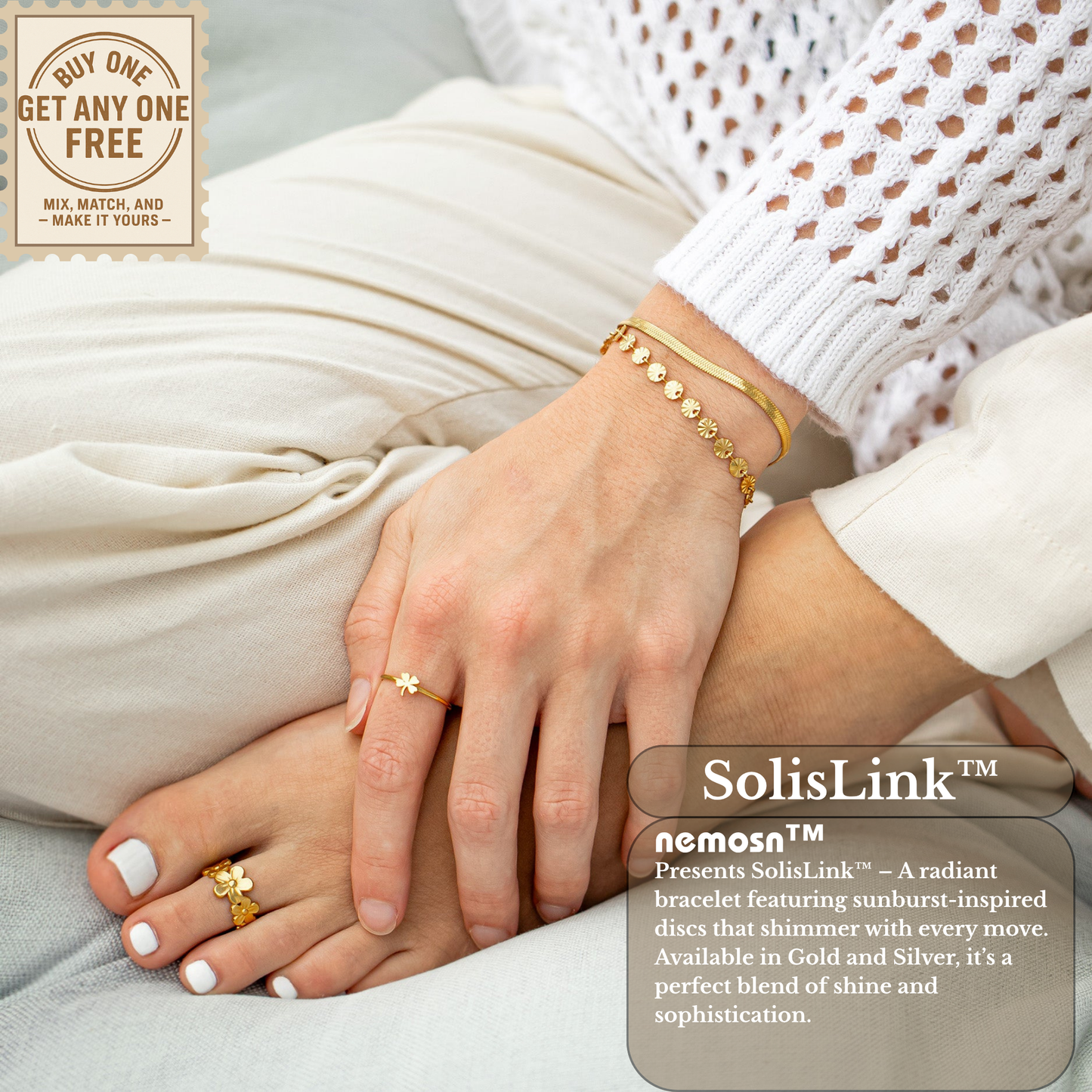 SolisLink™ Sunburst Disc Chain Bracelet – Adjustable Gold & Silver Minimalist Bracelet | Everyday Wear Jewelry Gift for Her