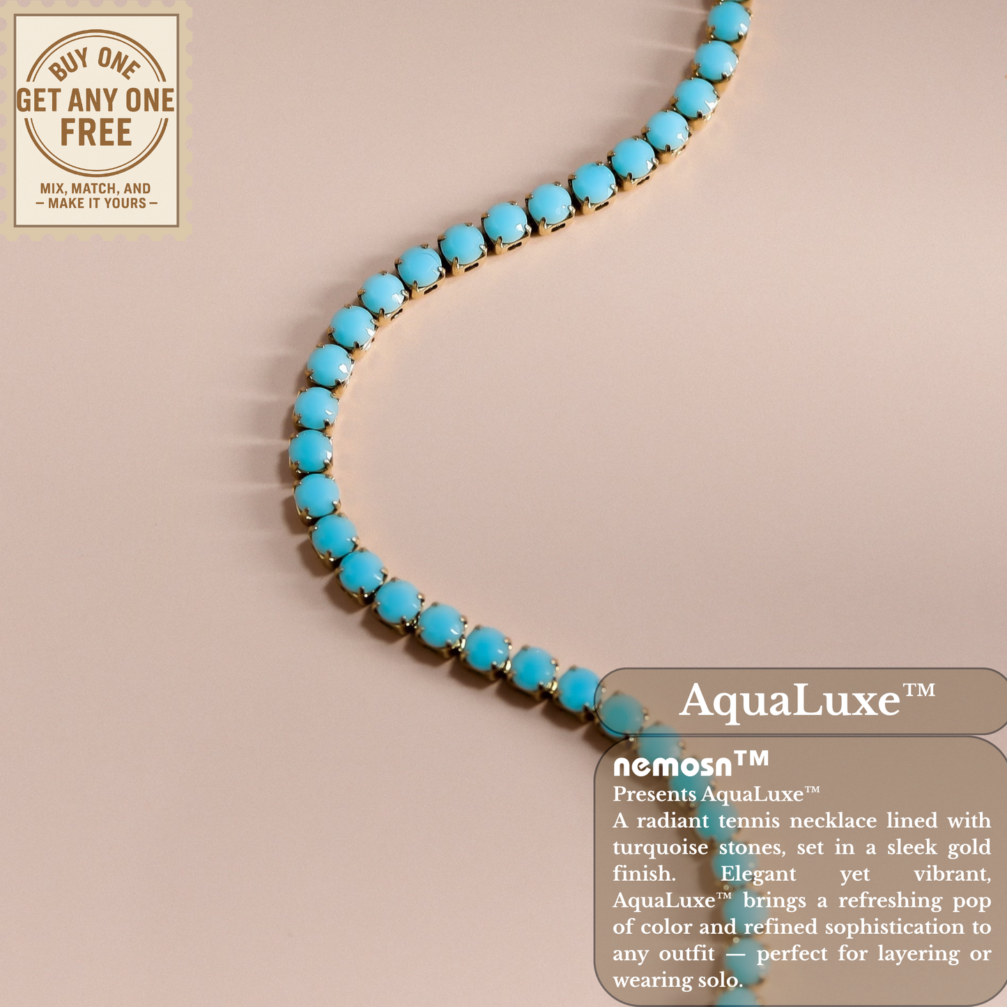 AquaLuxe™ Gold Turquoise Crystal Tennis Necklace | Elegant Gold Necklace for Women